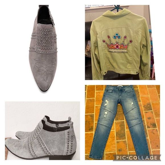 Annie Bing Low Charlie Gray Studded Suede Ankle Booties - Picture 16 of 16